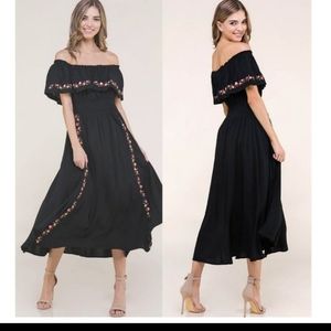 Embroidered Off Shoulder Midi Dress